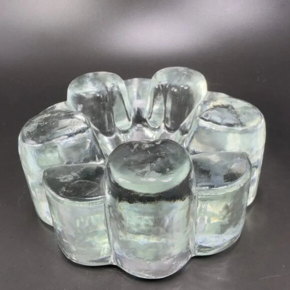 Glas Kunstvoll Gestaltet Heart Design Clear Candle Holder Votive‎ Heavy Germany